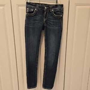 Miss Me Dark Indigo Skinny Jeans with White Contrast Stitching